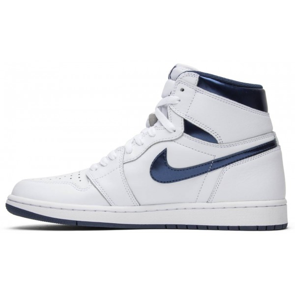 Jordans 1 Retro High OG 'Metallic Navy'
 555088 106 Weiß/Schwarz/Helles Rauchgrau/Sportrot Jordan Damen/Herren