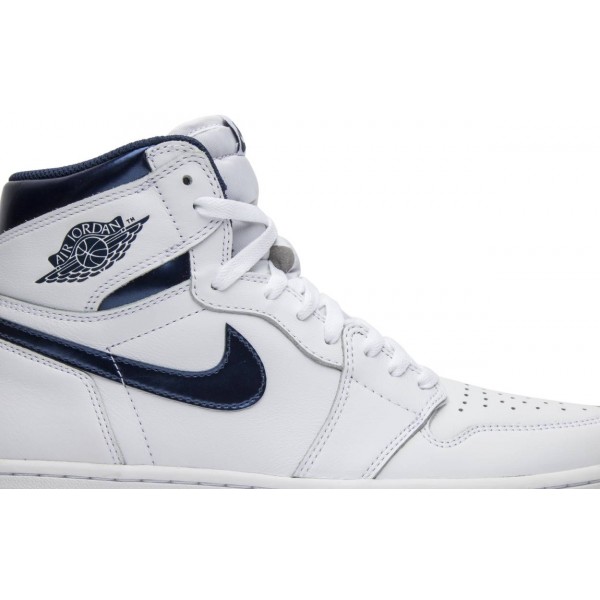 Jordans 1 Retro High OG 'Metallic Navy'
 555088 106 Weiß/Schwarz/Helles Rauchgrau/Sportrot Jordan Damen/Herren