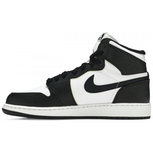 Jordans 1 Retro High OG BG 'Black White' 2014
 575441 010 Schwarz/Schwarz-Tour Gelb-Weiß Jordan Damen/Herren