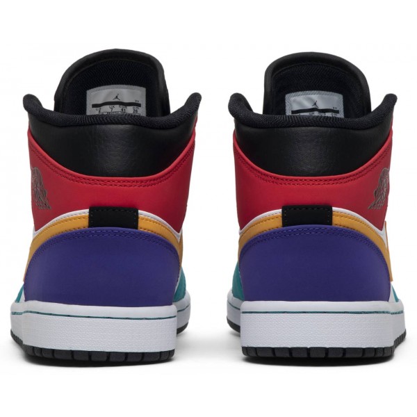 Jordans 1 Mid 'Multi-Color'
 554724 125 Weiß/Track Red/Deep Sapphire Blue/Laser Orange/Schwarz Jordan Damen/Herren