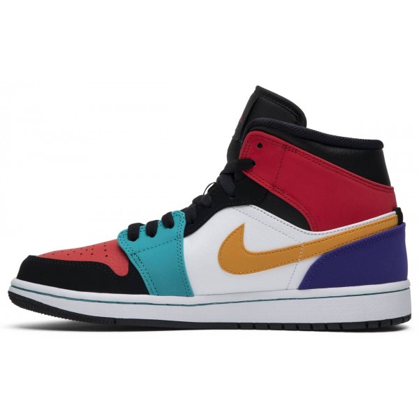 Jordans 1 Mid 'Multi-Color'
 554724 125 Weiß/Track Red/Deep Sapphire Blue/Laser Orange/Schwarz Jordan Damen/Herren