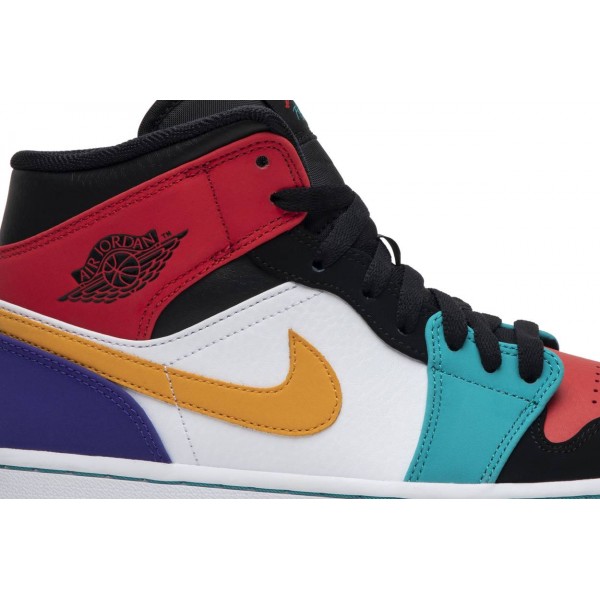 Jordans 1 Mid 'Multi-Color'
 554724 125 Weiß/Track Red/Deep Sapphire Blue/Laser Orange/Schwarz Jordan Damen/Herren